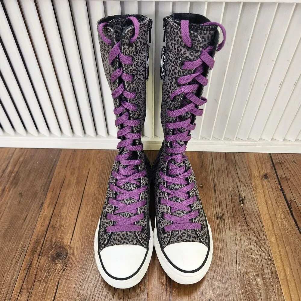 Converse CTAS XXHI Knee High Sneakers Junior Size 1 Purple Leopard Shoes 636401C